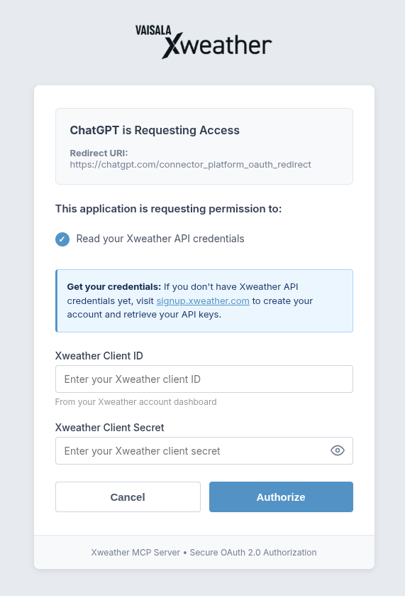 OAuth 2.0 Server Authentication Page