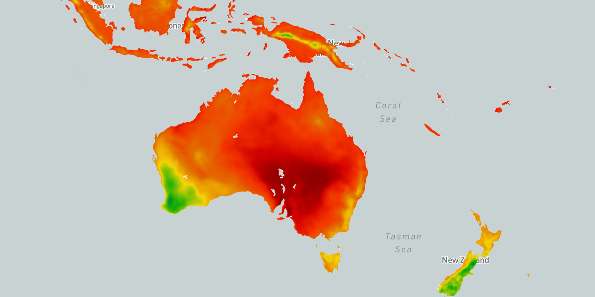 Masking temperatures to show only over land areas.