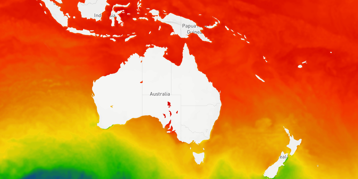 Masking temperatures to show only over water areas.