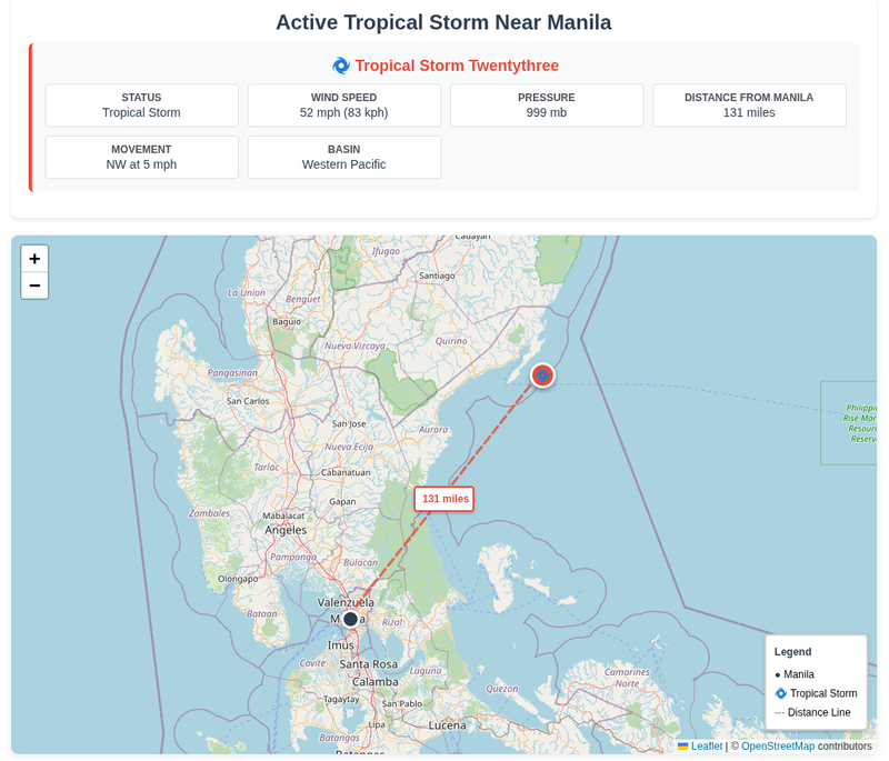 Tropical storms near location example