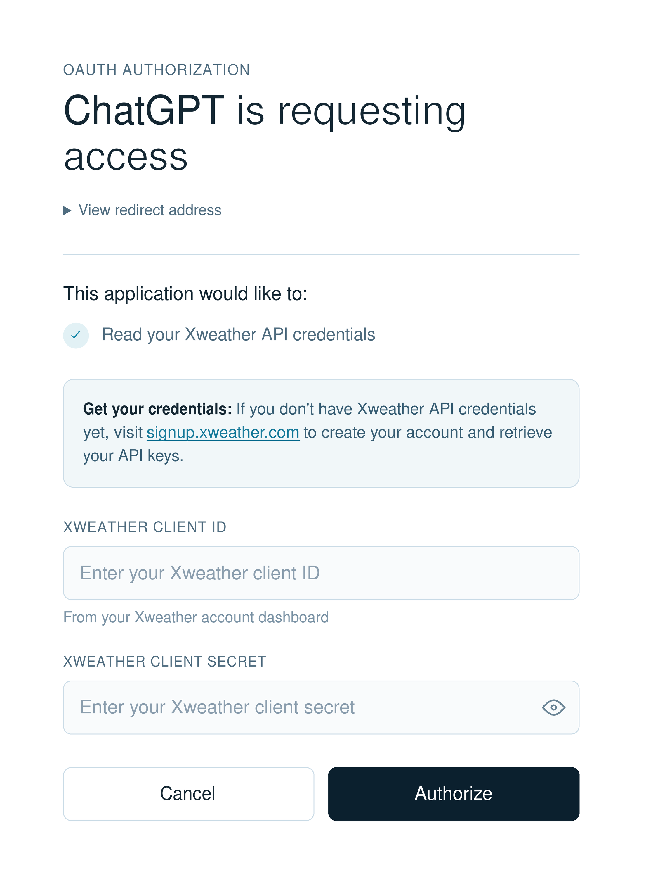OAuth 2.0 Server Authentication Page
