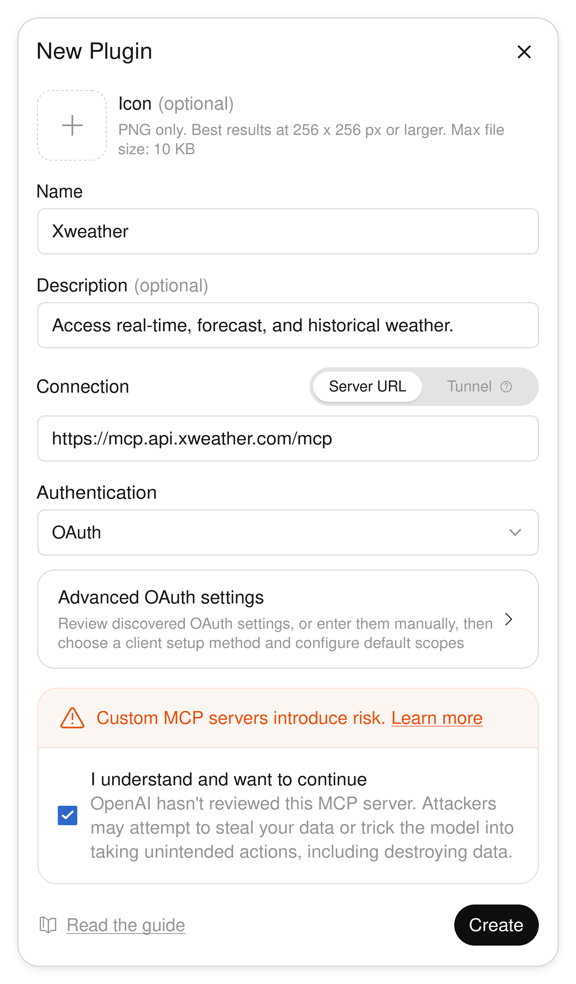 Xweather custom plugin form for ChatGPT