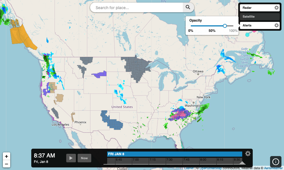 Interactive map application example with layer opacity controls