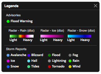 Legend panel component of the interactive map application